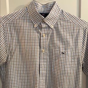 COPY - Vineyard Vines Grey Blue Gingham Button Small Slim